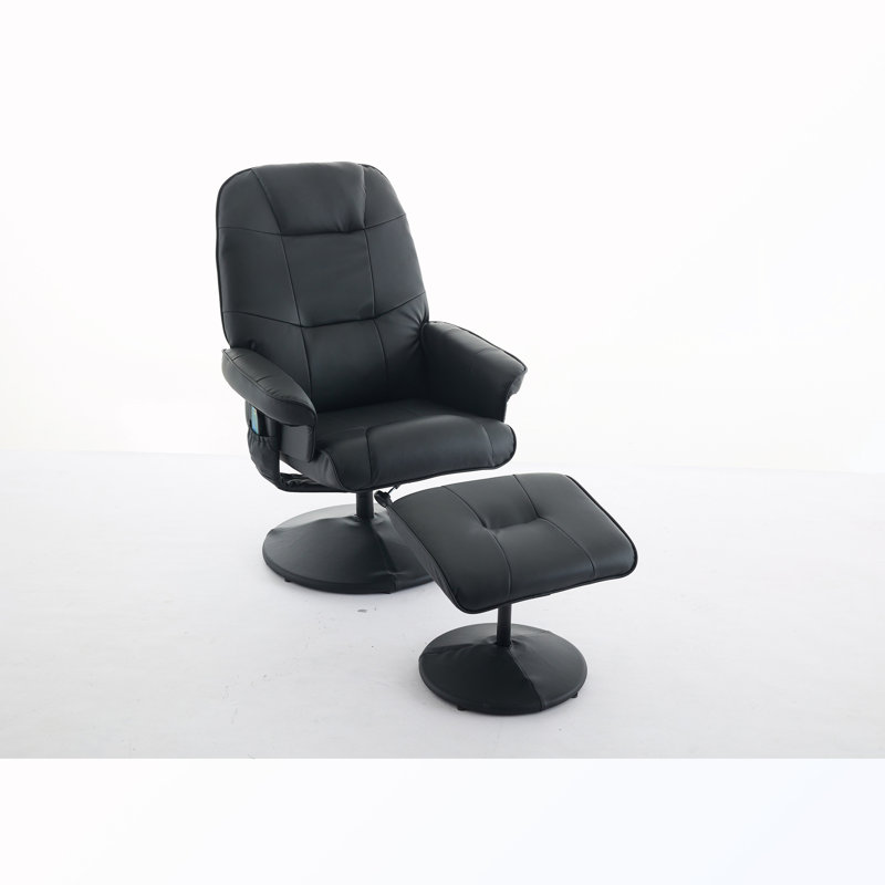 Fauteuil inclinable pivotant à 360 ° avec repose-pieds et siège chauffant avec dossier réglable, Similicuir noir, Noir