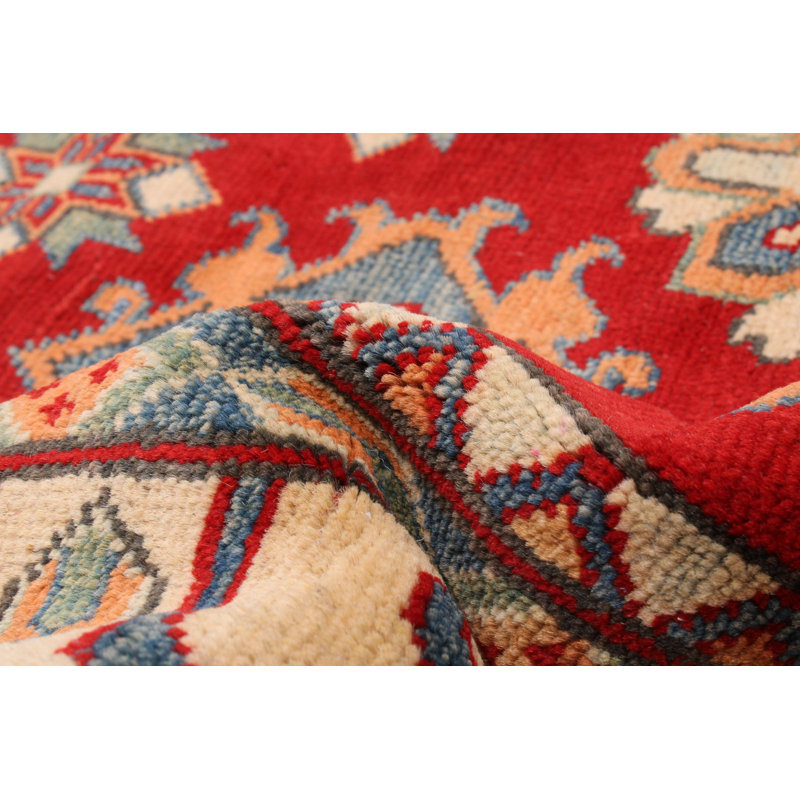 Tapis unique rouge / jaune / bleu noué à la main 6 pi 9 po x 9 pi 8 po Anary