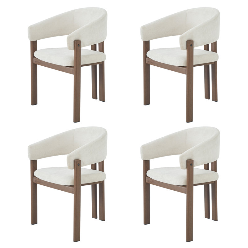 Linen Upholstered Metal Armchair in Beige, 4