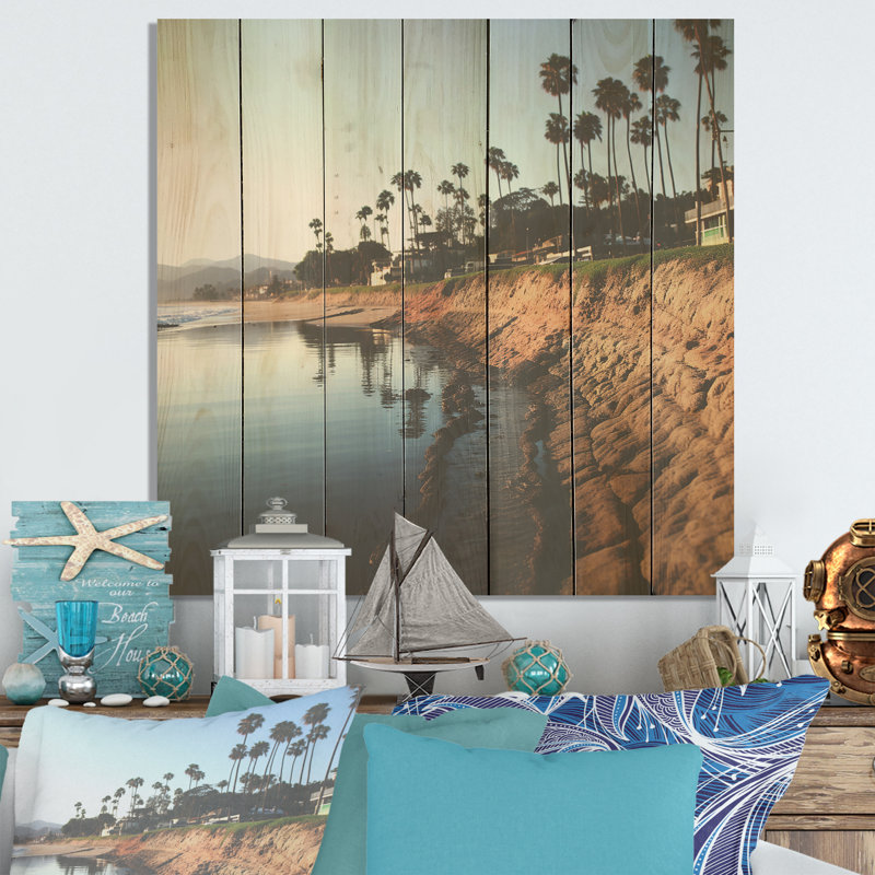Brown And Green Shoreline Harmony Coast - Beach On Wood Print, 36" H x 36" W
