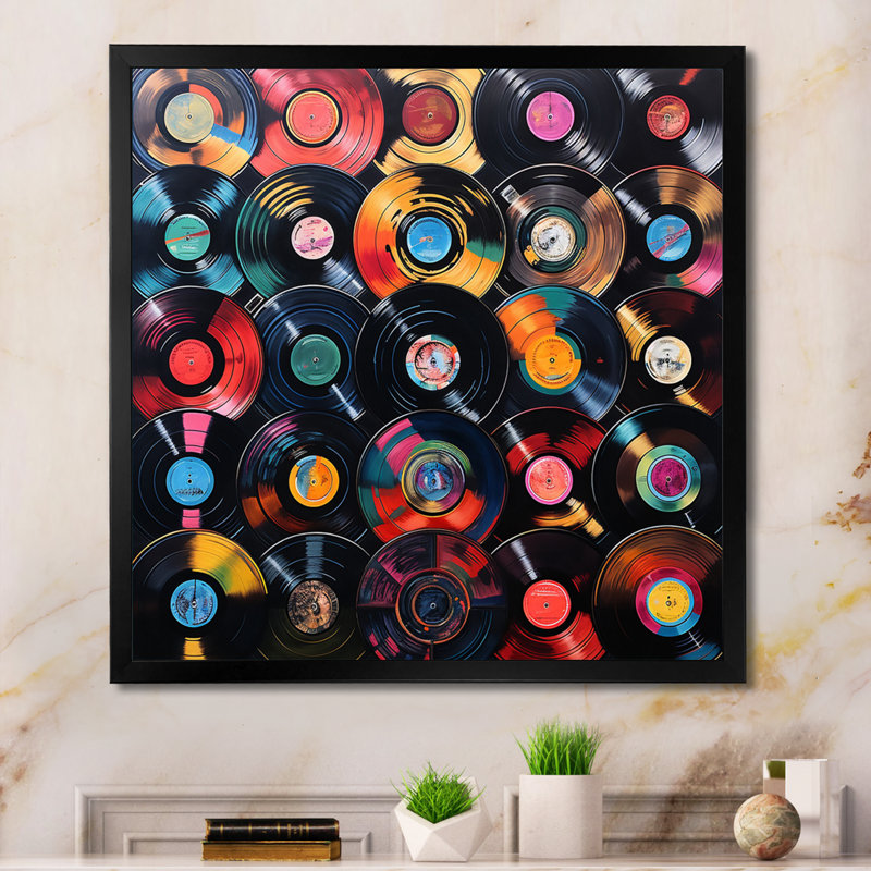 Coloré disques vinyle Melody III, Cadre photo noir simple, H 24 po x l 24 po x P 1 po