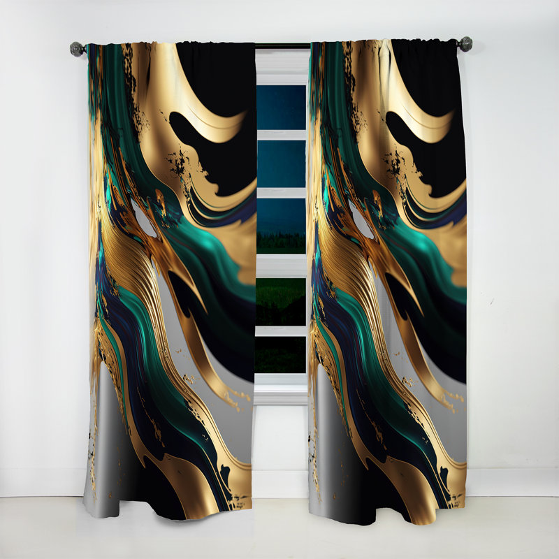 Agate verte et dorée II - Rideau transitionnel abstrait - Velours obscurcissant - 1 panneau, L 52 po x L 108 po