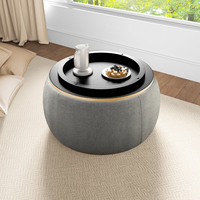 Repose-pieds rond avec rangement Dariyan, Polyester 100 % gris foncé