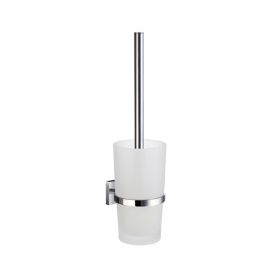 Wall mounted toilet brush with frosted glass container square escutcheon 