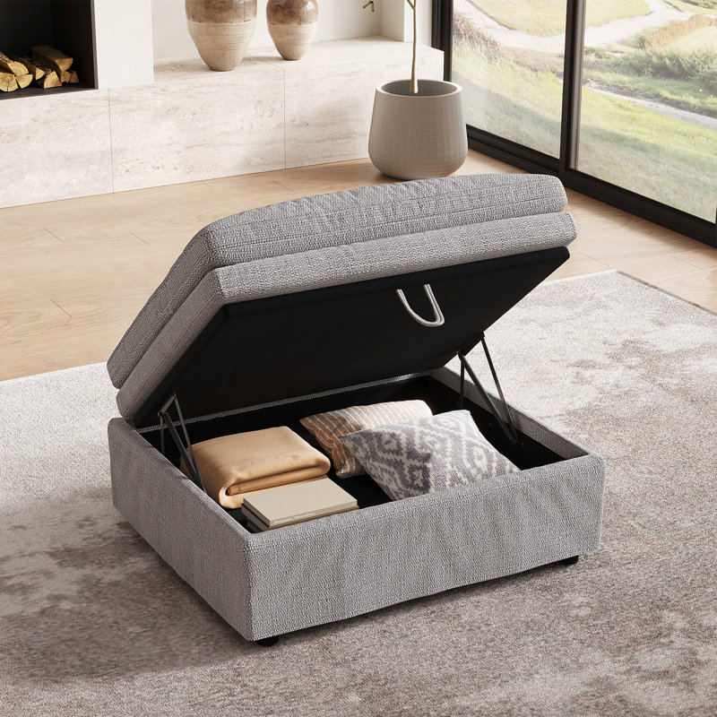 35" Wide Upholstered Seat Cushion Comfy Storage Down Ottoman, Gray