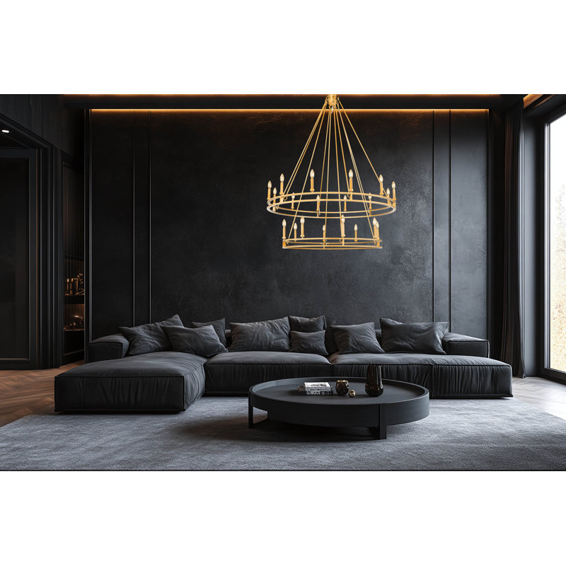 Lustre en laiton Hershel Signature, H 63 po x l 47,5 po x P 47,5 po, 20 lumières