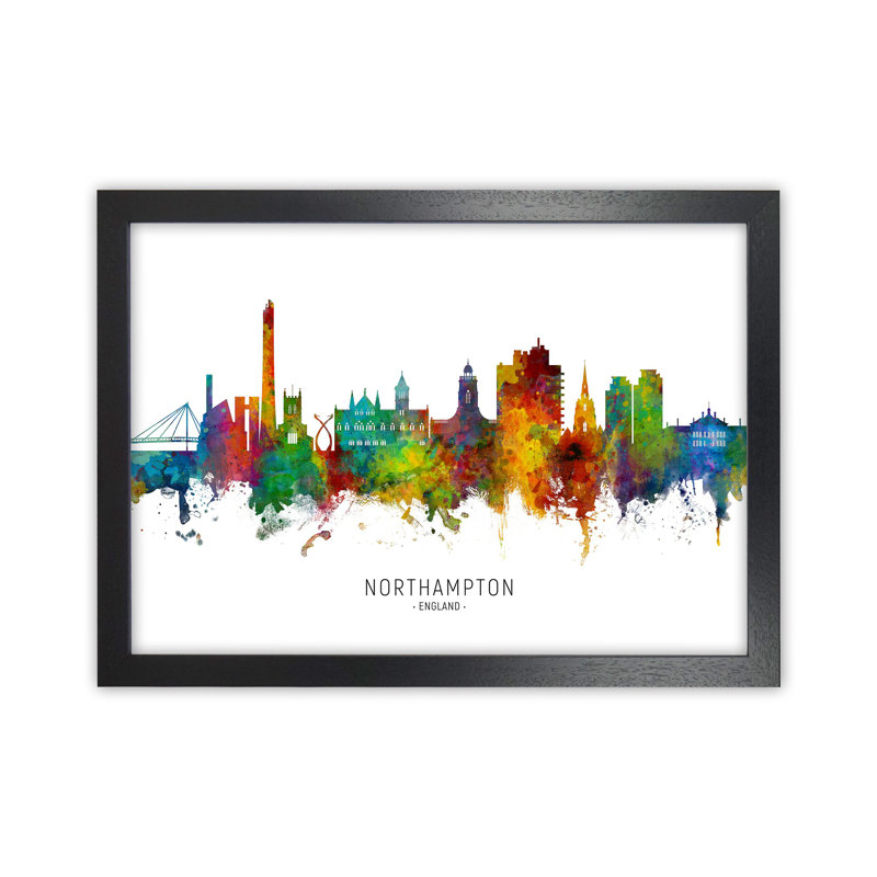 Northampton England Skyline by Michael Tompsett - Print, 25cm H x 34cm W x 3cm D, Black Framed