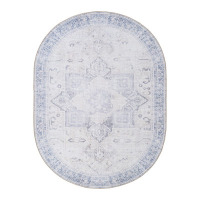 Somona Machine Washable Oriental Flatweave Performance Blue/Ivory Area Rug