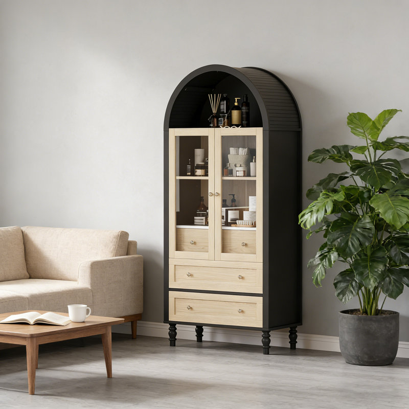 Grande armoire 70 po avec lumières DEL avec portes en verre trempé, 3 tiroirs et tablette réglable, armoire de présentation pour le salon