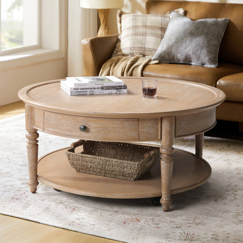 Nikolaus 39.5"W Traditional Solid Wood Base with Caster and Storage Coffee Table, Natural