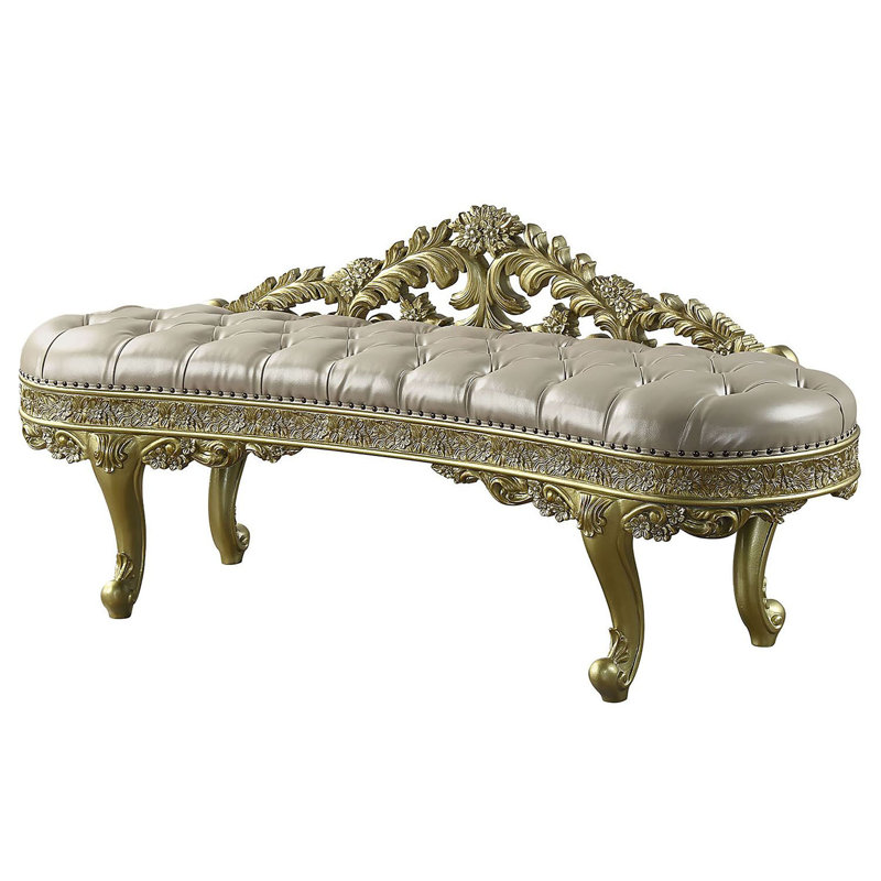 73" Light Gold PU Cabriole Bench with Storage and Metal Legs