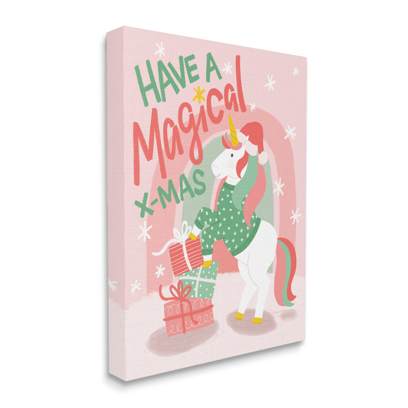 Magie de Noël, licorne rose, arc-en-ciel, cadeaux de Noël, art numérique sur estampe numérique par Emmakisstina, Toile tendue