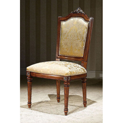 Louis Xvi-style Carved Side Chair With Damask Upholstery