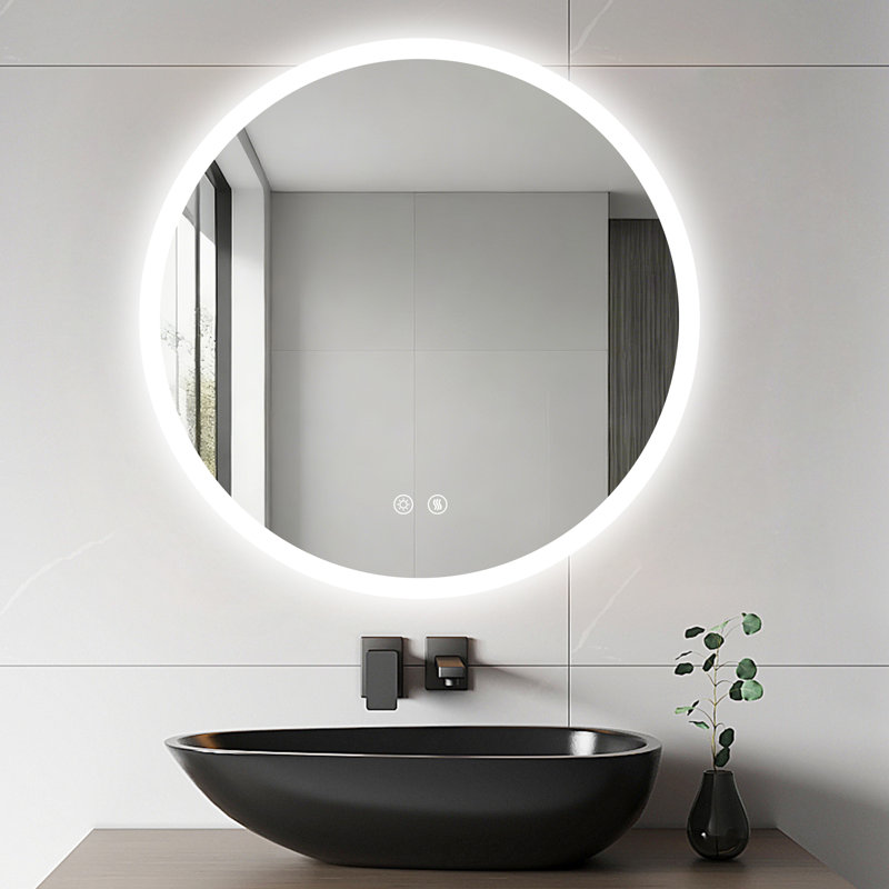Round Lighted Wall Mounted Bathroom Mirror, 50 cm H x 50 cm W