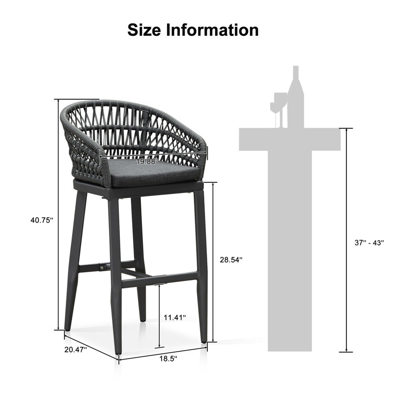 Purplr Leaf Patio Bar Stools Chair Set Of 2, Rattan And Aluminum Frame With Stain-resistant Cushion, Gray