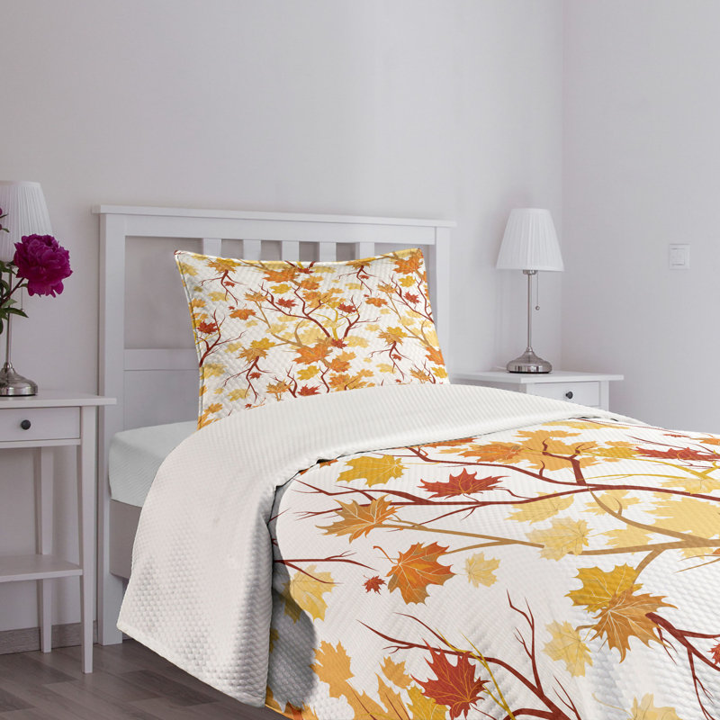 Autumn Leaves Twin White Polyester Quilted Bedspread Set