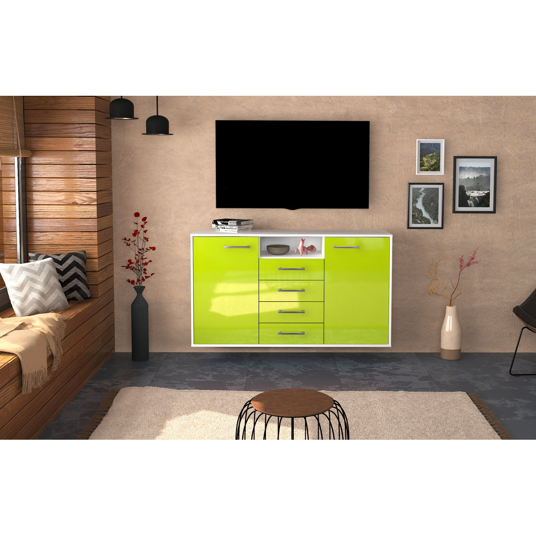 Sideboard Eugene, Farbe: Pinie/Weiss, Fliegend/Metallgriffe, Größe: 136x79x35cm