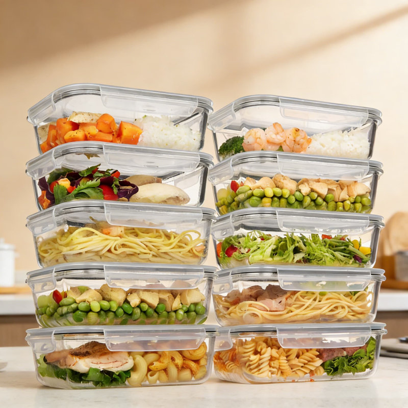 Ensemble de 10 contenants en verre pour aliments avec couvercles, contenants de préparation de repas hermétiques 35 oz pour four, micro-ondes, congélateur et lave-vaisselle, ensemble de boîtes à lunch réutilisables