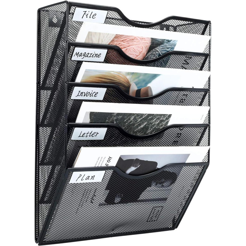 Metal Wall Organizer with Mail Storage, 10.5 cm H x 42.3 cm W x 32.5 cm D, Black