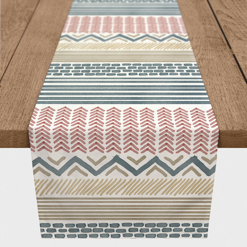Alouise Rectangle Geometric Polyester Table Runner, 90'' x 16''