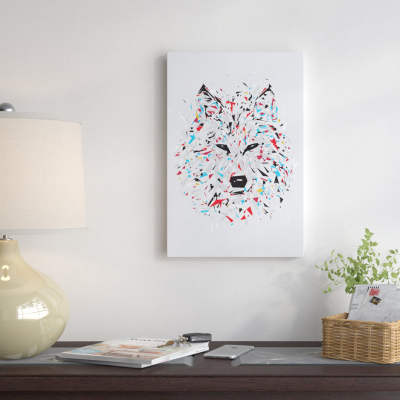 « loup », reproduction d’impression sur toile tendue, H 24 po x l 16 po x P 1 po, Papier d'art encadré noir, Blanc