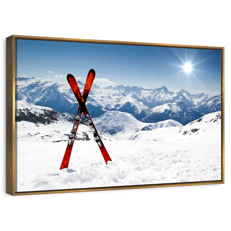 Skis rouges, Cadre flottant doré, 40 po x 27 po