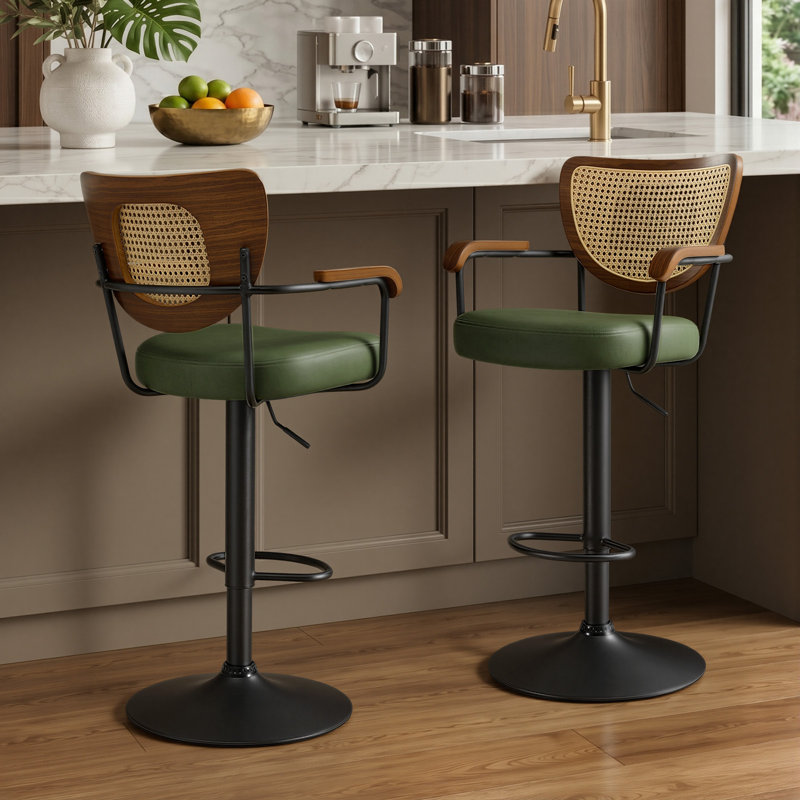 Tabouret de bar pivotant moderne avec siège rembourré et large assise de 17,7 po Kissena, Vert