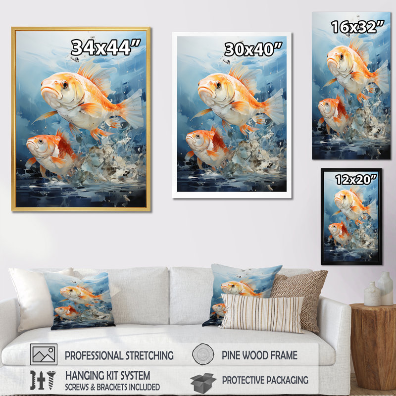 «Fishing Carp Collage I», reproduction d'art sur toile, Cadre naturel flottant, H 32 po x l 16 po x P 1 po