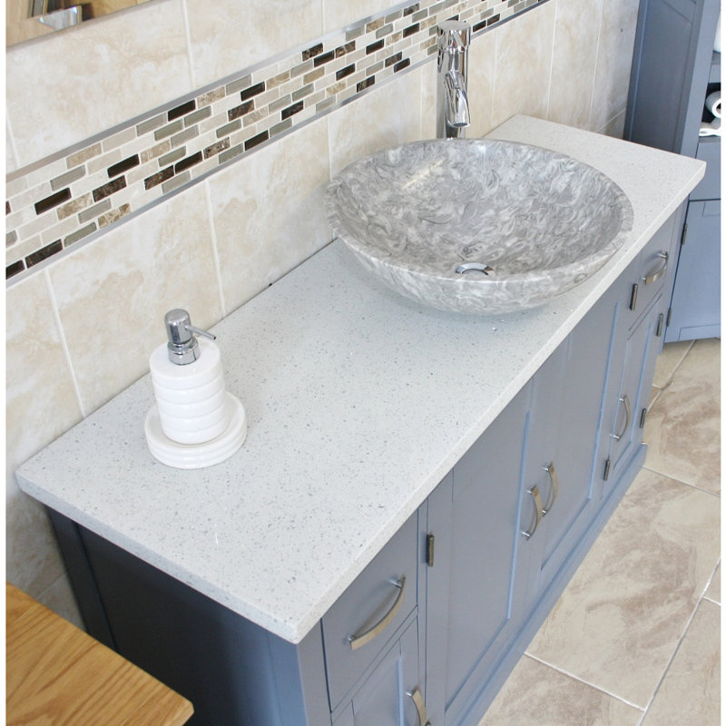 Santorini 1230mm Single Bathroom Vanity with Vessel Stone Basin, White, Grey