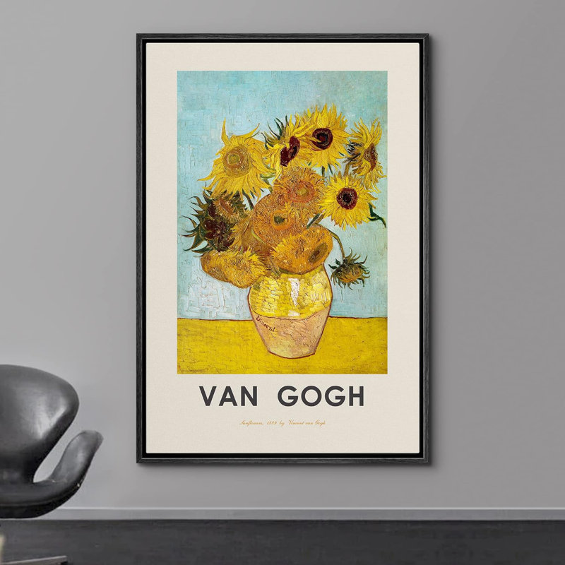 «Classical Artwork Sunflowers 1889» par Vincent Van Gogh, reproduction d'art sur toile, H 36 po x l 24 po x P 1,5 po, Noir