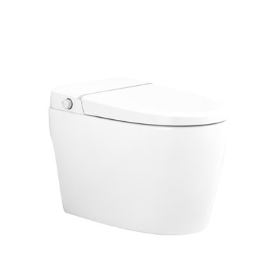 White Smart Toilet Bidet With Heated Seat, Night , Self-cleaning Nozzle, Foot Sensor Flush, Silent Slow Down, Auto Flush Off Side Knob