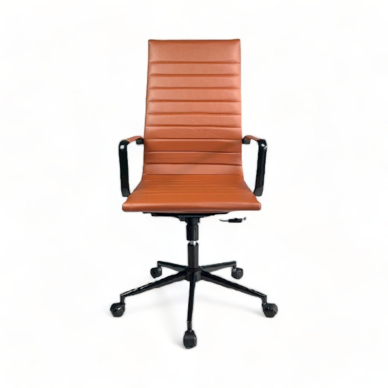 Chaise de bureau ergonomique, revêtement en PVC noir, 22,0 po x 34,6 po x 24,8 po | Coussin en mousse 50 Density, 1,0 cm de hauteur | Pieds en métal robustes, conception élégante et confortable pour la maison ou le bureau