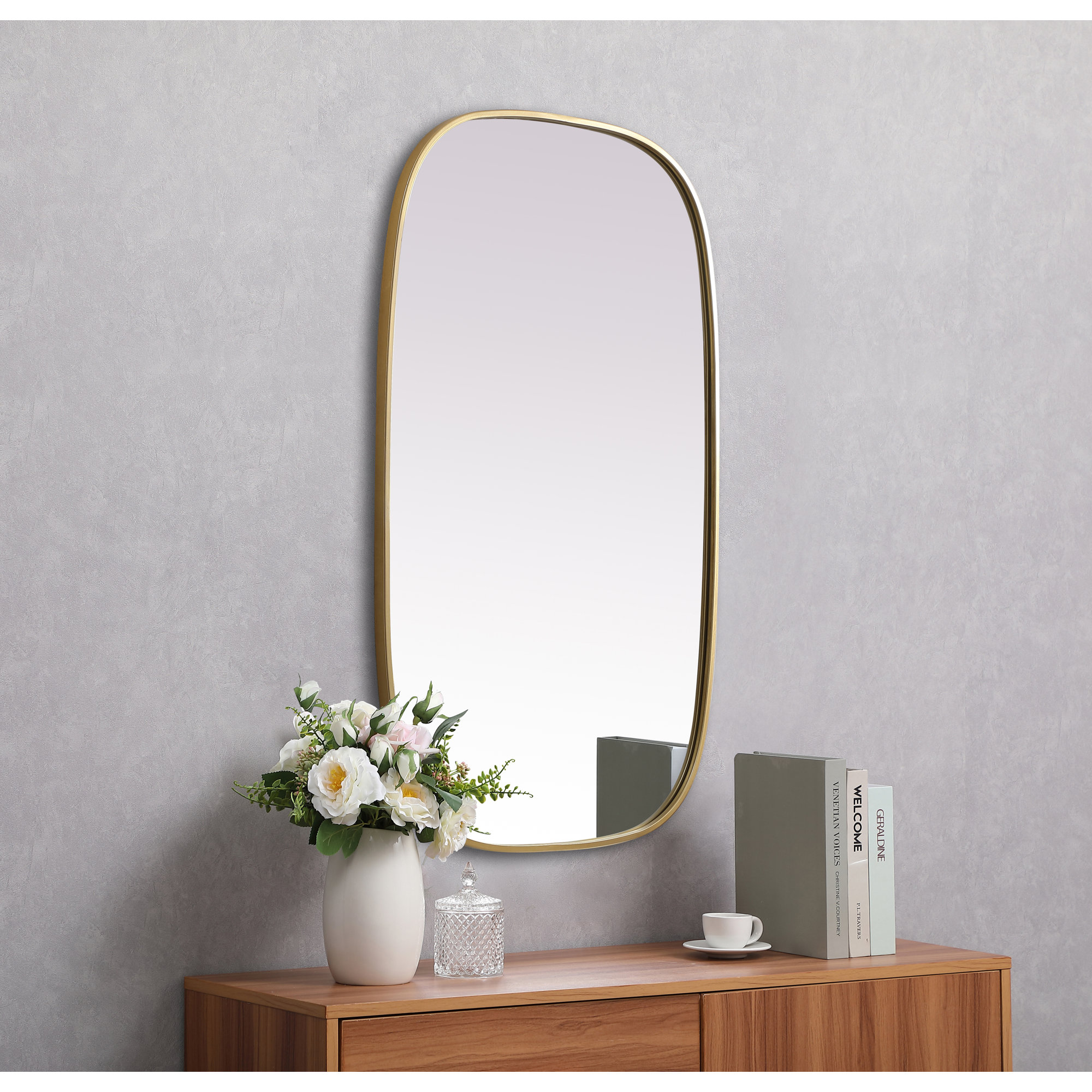 Sabine Metal Curved Oval Wall Mirror, Brass, 40" x 24"