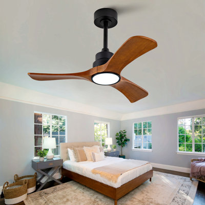 Nouveau ventilateur de plafond de 36 pouces avec télécommande à 6 vitesses à trois pales en bois noir réversible avec moteur à courant continu, idéal pour les chambres à coucher