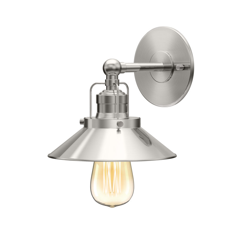 Modern Farmhouse 1 - Light Armed Sconce | Wall Mount 1-Light Metal Sconce, Satin Nickel