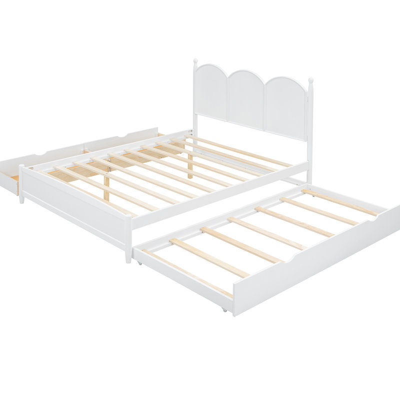 Queen Size Platform Bed With Twin Xl Trundle And 2 Roomy Storage Drawers In White - Elevate Your Bedroom Functionality Blend Classic Modern Design