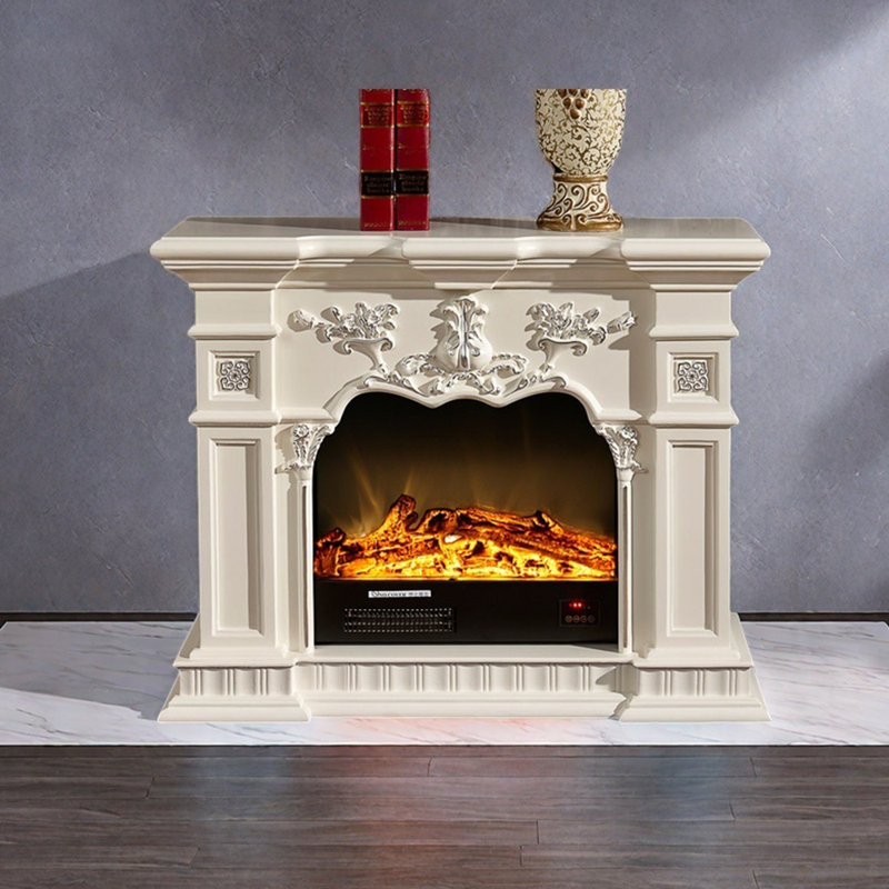 Foyer à flamme magnifiquement sculpté, H 31,49 po x l 39,37 po x P 12,59 po, Blanc argenté