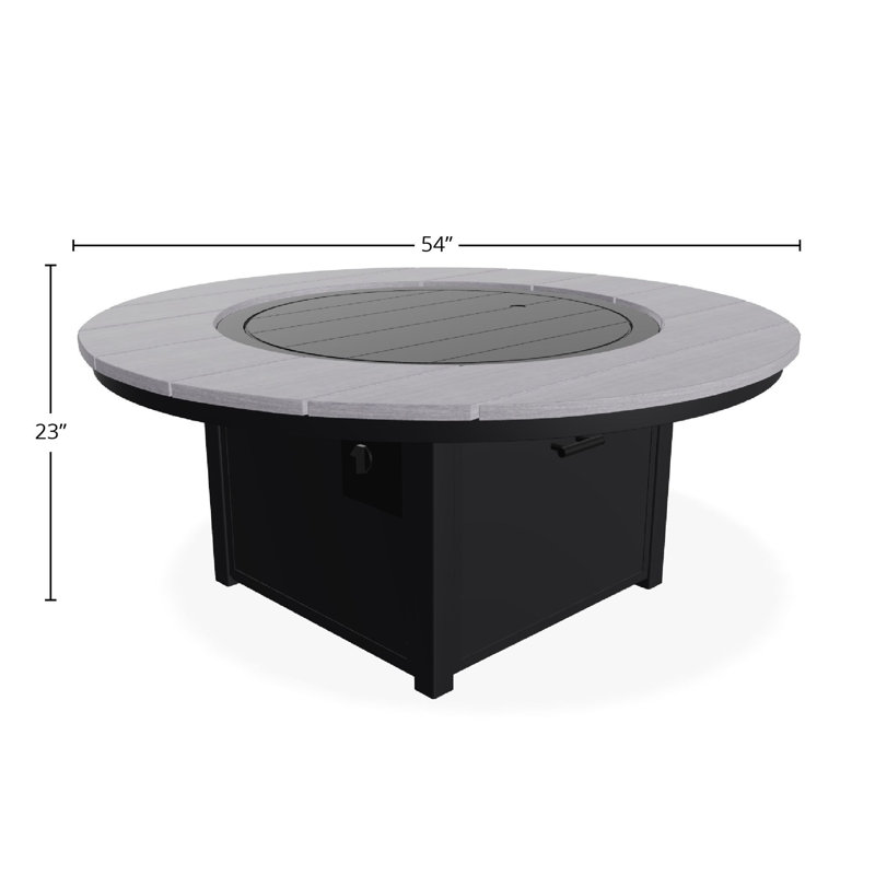 Round Rustic Polymer Fire Table with Propane Shelf, 23" H x 54" W x 54" D, Black/Cape Gray