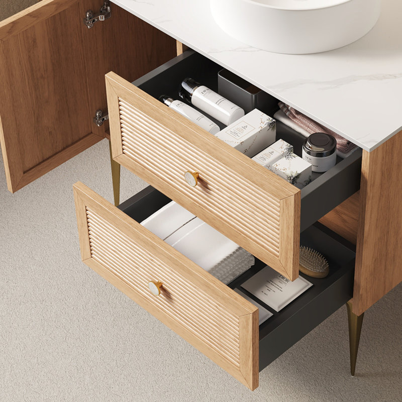 Armoire de salle de bain autoportante avec comptoir en pierre frittée, 36"