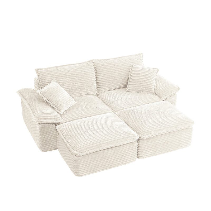 Canapé confortable en velours côtelé de 81 po avec repose-pieds Lewis, Beige Corduroy