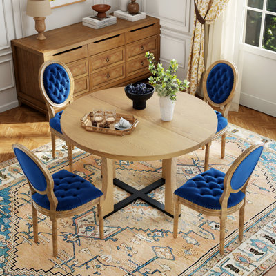 Ensemble de table de salle à manger en bois avec chaise en velours français pour salle à manger