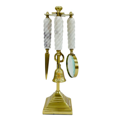 Stylish Office Accessory Sculpture For Home Decor - Modern Decorative Objects And Desk Organizer With Marble Handle - Style With Statues And Figurines - 13"