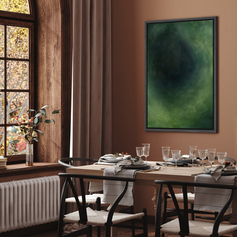 Art mural encadré, impression abstraite vert foncé pour la décoration du salon, H 24 po x l 16 po, Cadre flottant, Noir