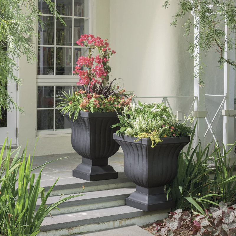 Leyla 28" Tall Black Plastic Urn Planter