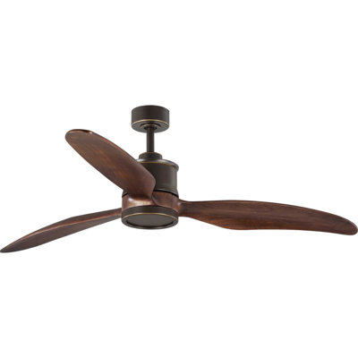 Ventilateur de plafond Brielle Wayne de 60 pouces, fini bronze huilé, avec éclairage DEL, pales en bois finition noyer et télécommande.