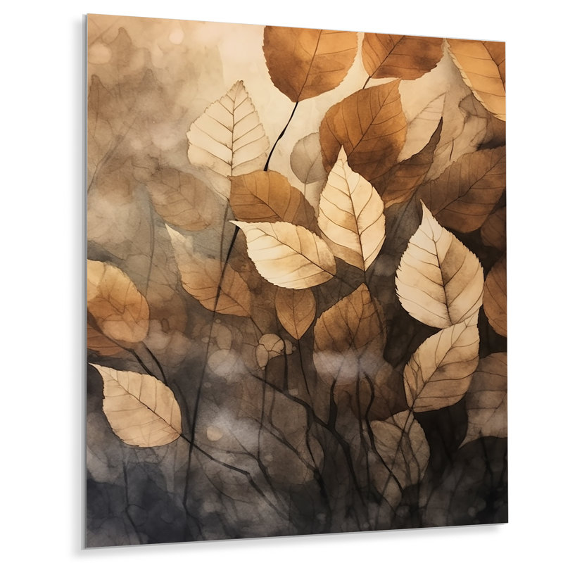 «Brown Beige Leafs Harmony V», art mural floral en métal, H 40 po x l 30 po x P 1 po