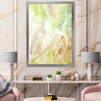 Abstrait pastel avec taches vertes et brunes - cadre flottant, peinture sur toile
