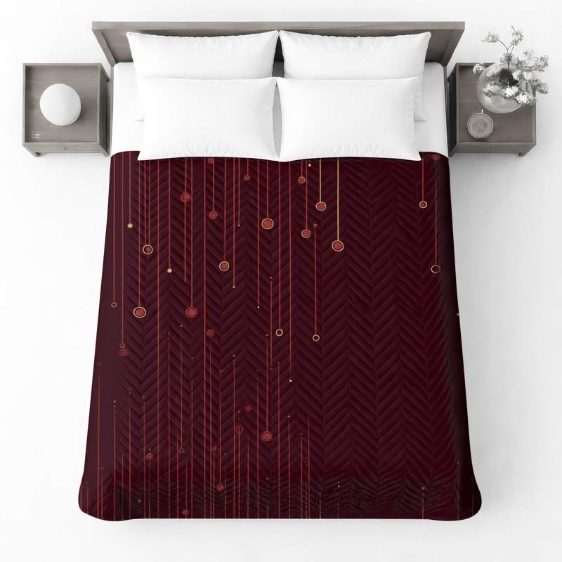 Couvre-lit matelassé à lignes verticales et cercles de toutes tailles, Couvre-lit double, Abstrait rouge