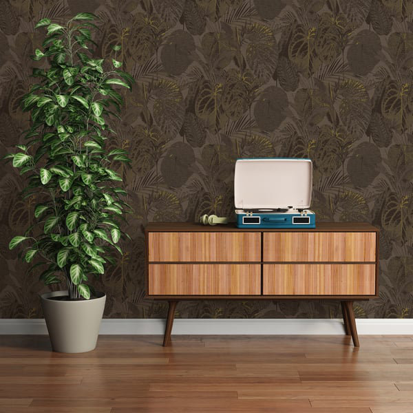 Flourish 10m x 53cm Glitter Wallpaper Roll, Bronze