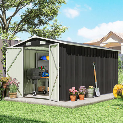 12' x 8' Metal Shed, Heavy Duty Outdoor Storage Shed, Dark Grey